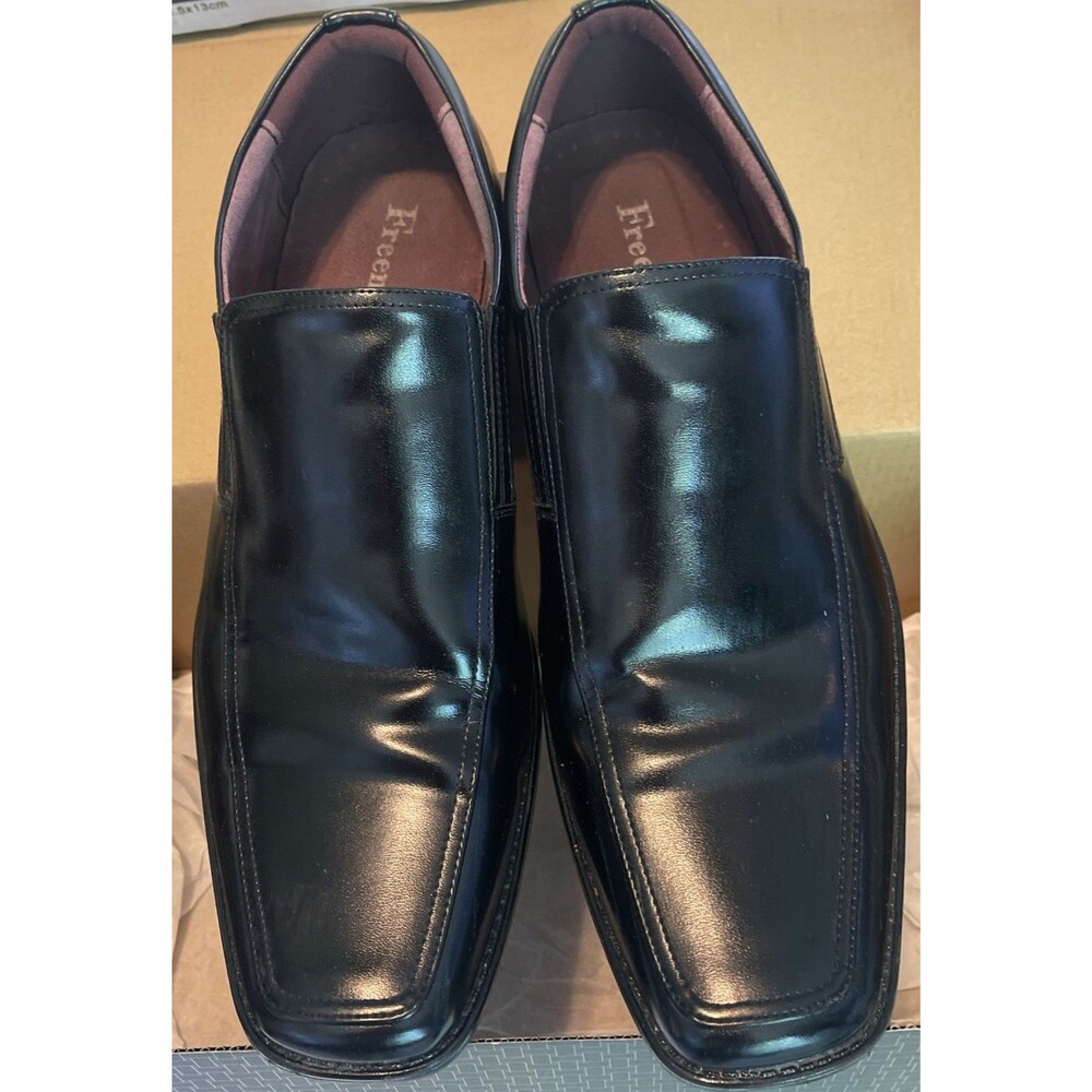 Freeman Henson Mens Black Leather Loafer Dress Shoes Slip-On Size 10.5